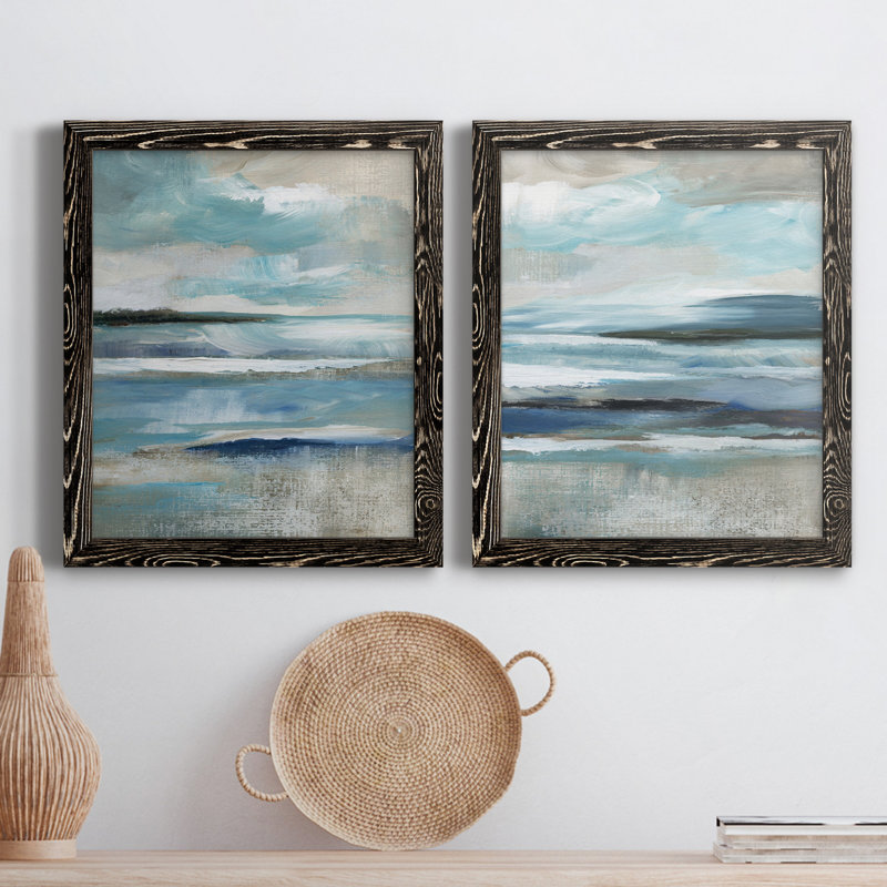 «Distant Drama I», ensemble de 2 peintures sur toile encadrées, H 43,5 po x l 31,5 po x P 1 po, Cadre noir