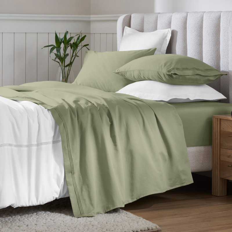 Egyptian Cotton Deep Pocket Solid 650 Thread Count Sheet Set, California King, Sage