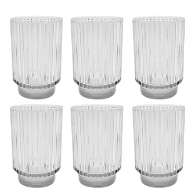 6 Pcs Footed Ribbed Clear Glass Votive Candle Holders 3” X 4.7” Large Ribbed Glass Votive Candle Holders Tall Tealight Holder For Centerpiece Wedding Home Decor