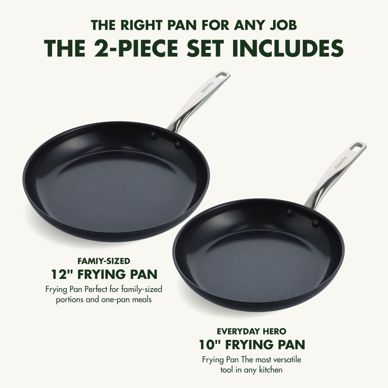 GreenPan Chatham Black Prime Midnight Healthy Ceramic Nonstick, 10" and 12" Frying Pan Skillet Set