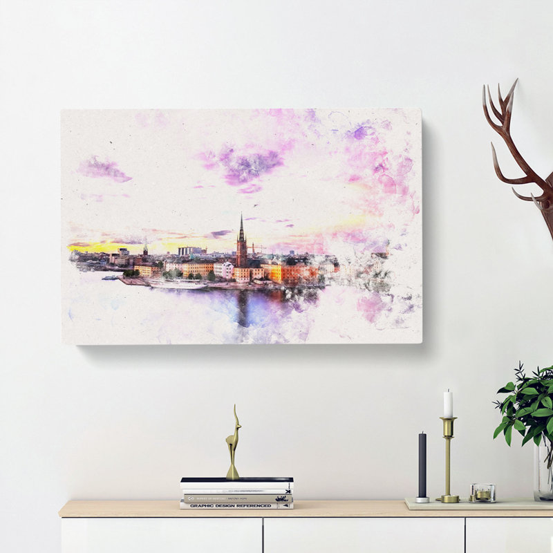 Stockholm in Sweden Watercolour - Wrapped Canvas, 35cm H x 50cm W x 3cm D