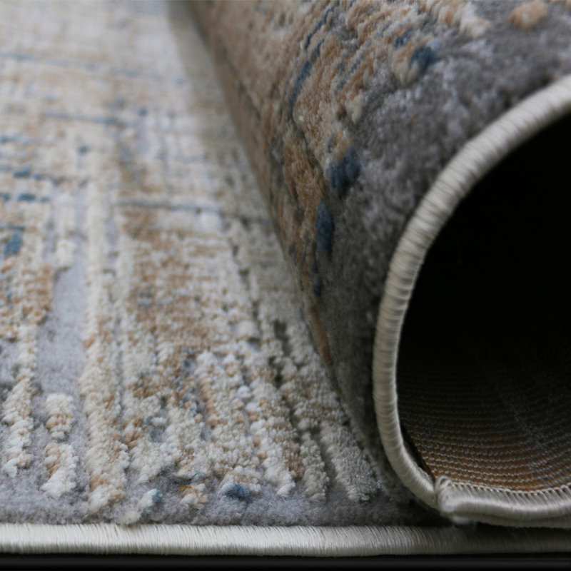 Tapis abstrait brun / gris / beige, Tapis de couloir 2 pi 7 po x 23 pi