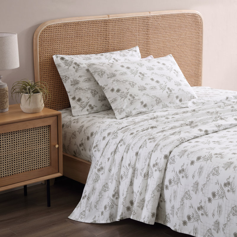 Vintage Map Print White Cotton Queen Sheet Set