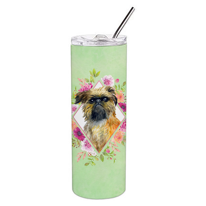 E23BF9F8391D466E9CA4F8DFEBD9A7DB de verre 20 oz à double paroi en acier inoxydable chiot, Griffon bruxellois, Vert