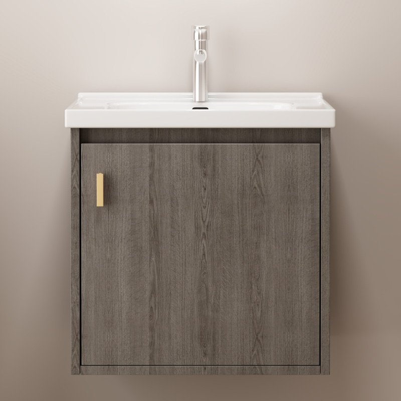 Petit meuble-lavabo mural 20 po avec lavabo en céramique, porte à fermeture en douceur (GreyWalnut)
