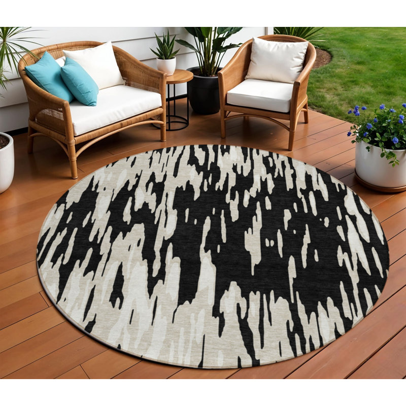 Tapis rond noir et ivoire 8 po