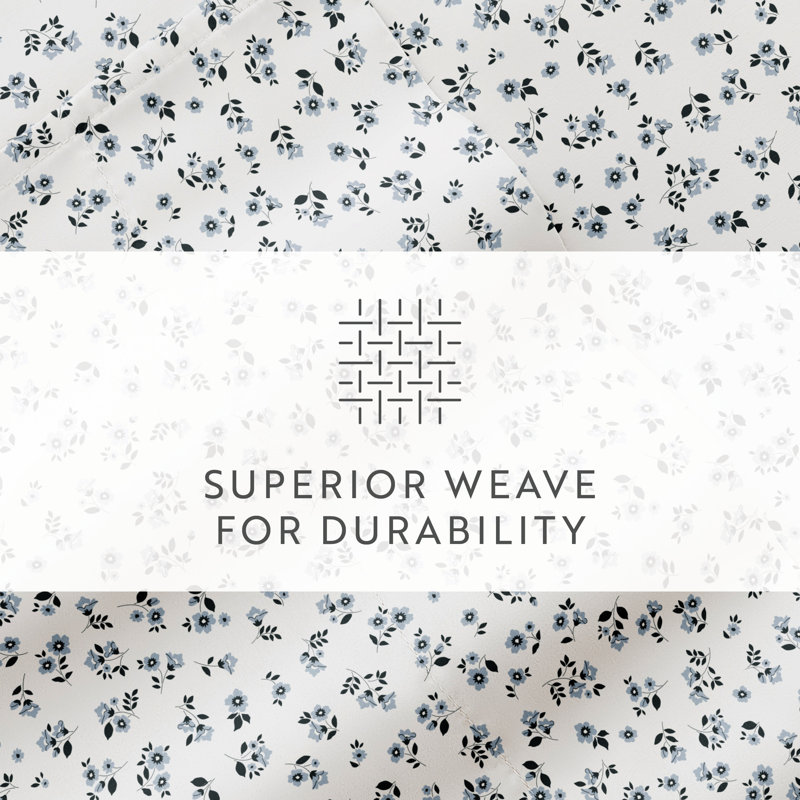 Blue Floral Microfiber Full Sheet Set with 1200 Thread Count