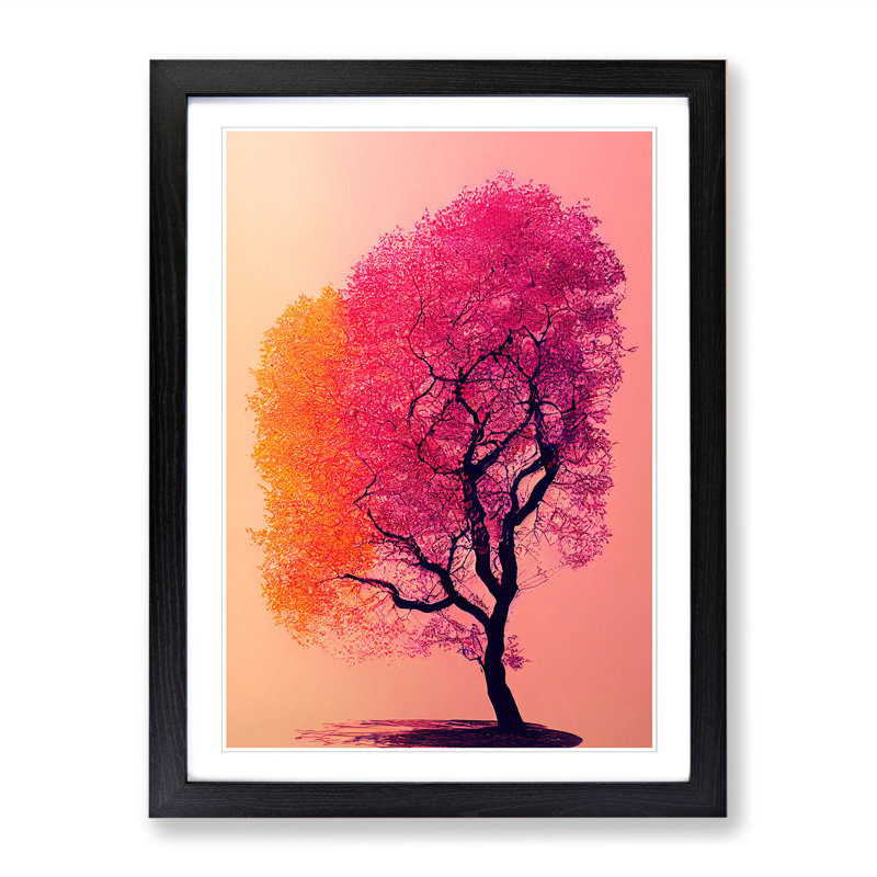 Surreal Peach Blossom Tree - Single Picture Frame Print, Black, 64cm H x 46cm W x 2cm D
