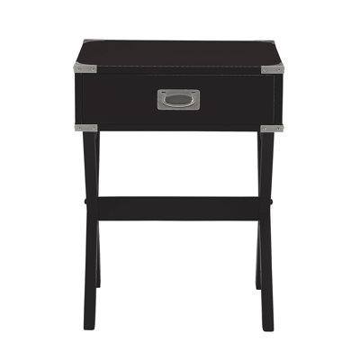 Table d'appoint carrée noire Kd, coins en métal, plateau en bois, base en forme de «x», barre transversale, largeur de 16 po, 19 lb, tiroir pour la table de salon principale avec 24 hauteurs, rangement