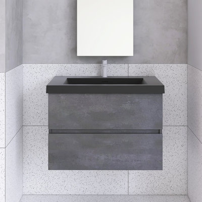 Meuble-lavabo flottant avec lavabo et cuve à quartz noir