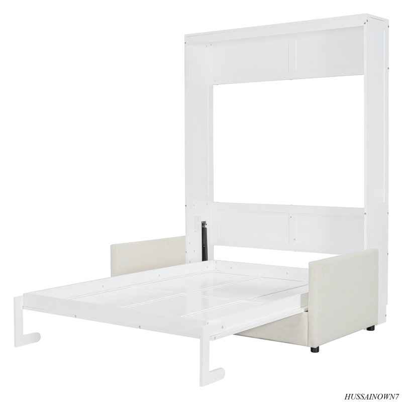 Lit escamotable mural Murphy avec coussin, Lit double, Blanc