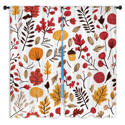 Leaves Window Curtains  Botanical Minimalist Drapes - 2 Panels