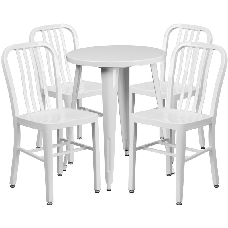 Scotia 24'' Round Metal Indoor-Outdoor Table Set with 4 Vertical Slat Back Chairs, White