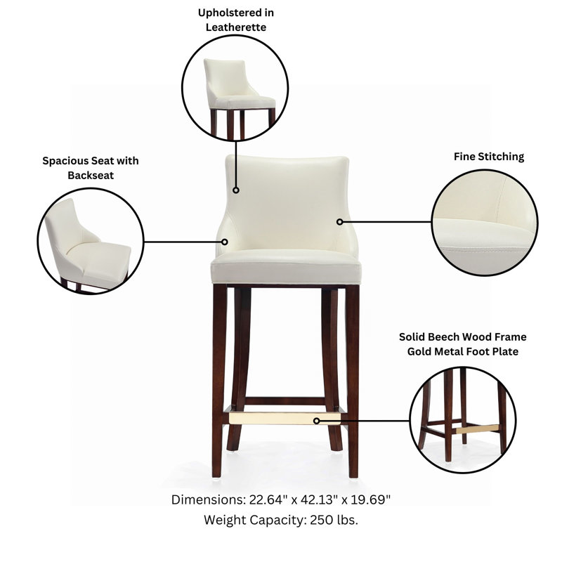 Shubert Upholstered Counter Stool with Solid Wood Frame, Bar Stool (29.13" Seat Height), Ivory, 1