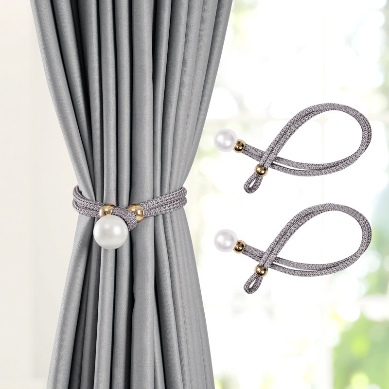 Embrasses de rideaux décoratives avec perle, 2 pièces, Kaki