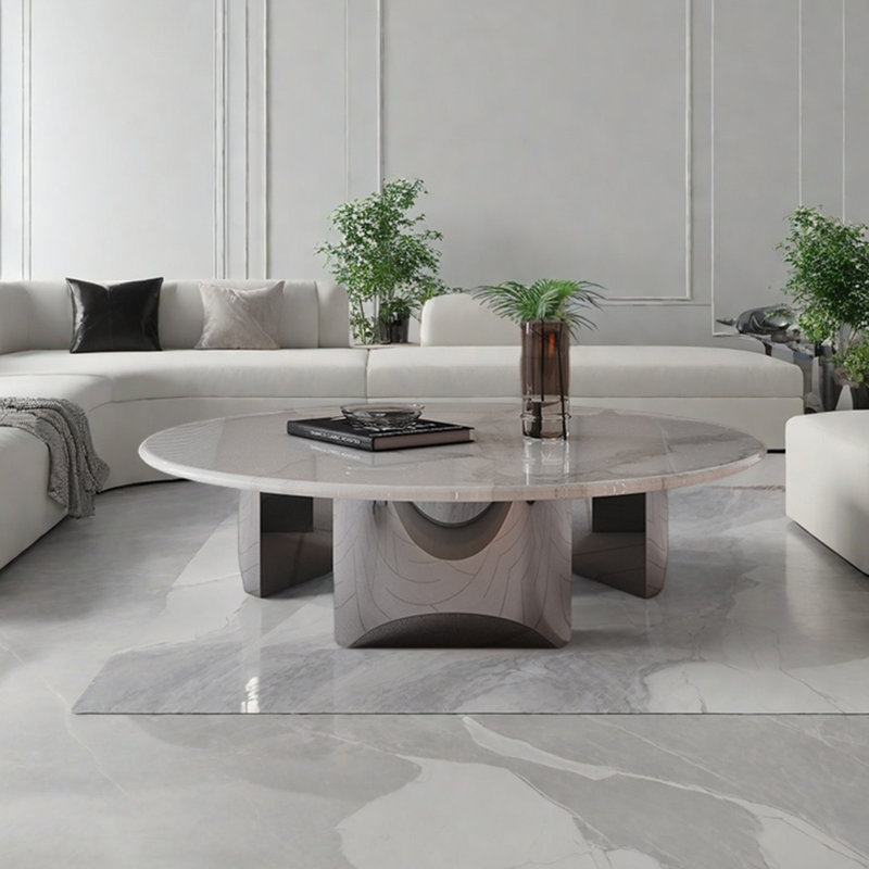 Table basse ronde en pierre de cristal, H 13,8 po x L 31,5 po x l 31,5 po