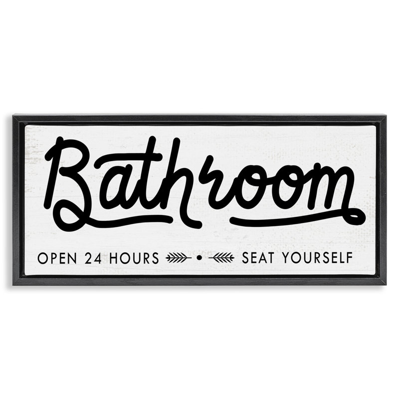 «Seat Yourself Bathroom Sign» par Daphne Polselli, Cadre flottant noir de jais, H 11 po x l 25 po