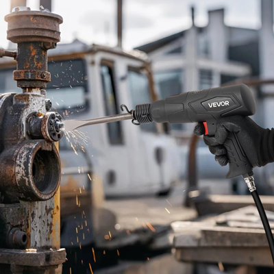 Marteau pneumatique, marteau pneumatique de 2 500 à 2 700 BPM avec course de 2,76 pouces et 4 ciseaux à canon long de 6,7 po, ciseau à air comprimé compact Pistolet-Grip pour couper et racler
