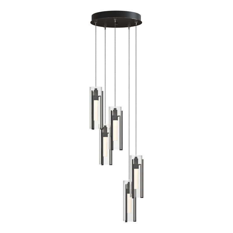 Luminaire suspendu cylindrique à 5 lumières Exos, Standard: 13 po à 80 po, Verre transparent, Encre