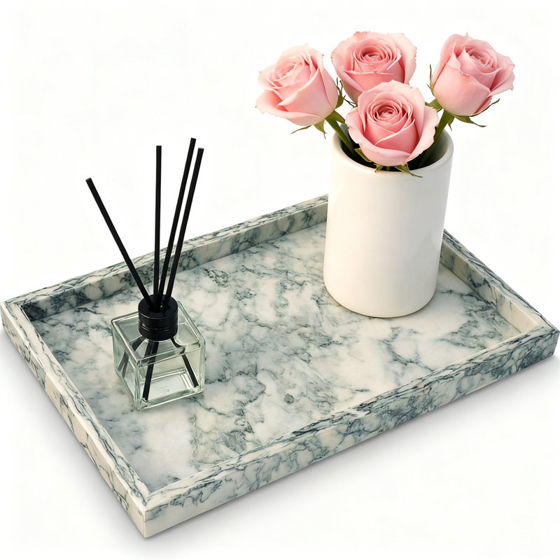 Christmas Natural Marble Bathroom Tray , Cyan Green Vanity Tray For Countertop Organization, Non-Ceramic Stone Tray For Jewelry Perfume Cosmetics