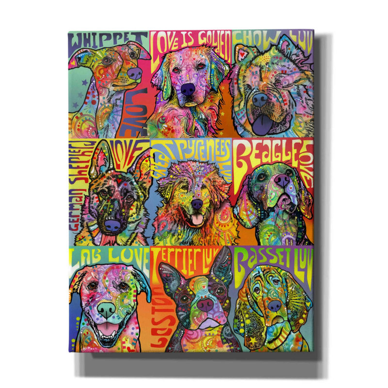 «Nine Up of Dogs» par Dean Russo, estampe numérique sur toile, H 34 po x l 26 po x P 1,5 po