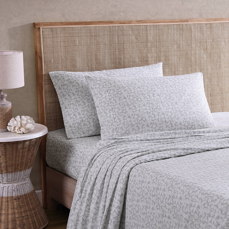 Tommy Bahama Printed Percale Cotton Sheet Set, King Sheet Set with 2 Pillowcases, Gray Koya Bay