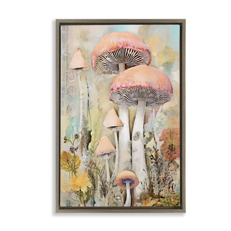  Toile flottante encadrée champignon doux par LSR Design Studio, H 25 po x l 17 po, Cadre flottant orme Montalcino