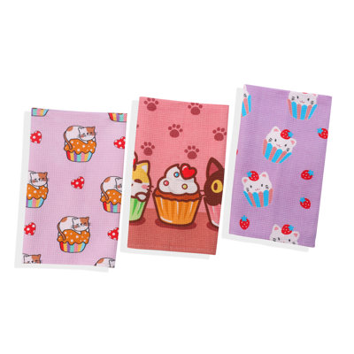 Kawaii Cupcake Cat Cotton Kitchen Towel Set