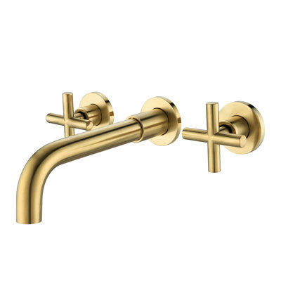Robinet de salle de bain mural en or - Laiton et matériaux durables