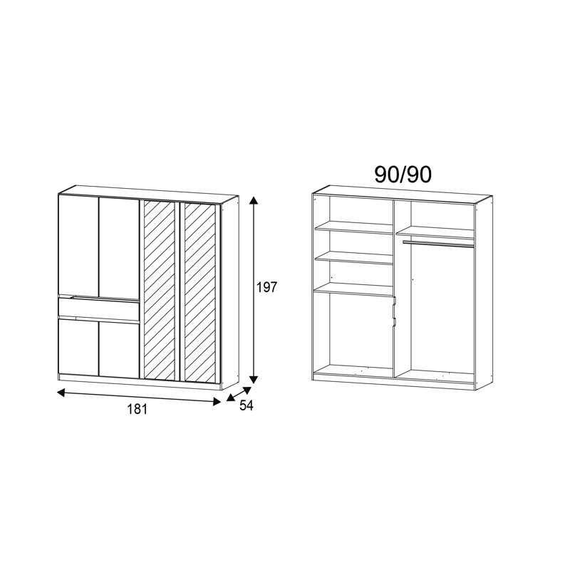 Tübingen 6 Door Wardrobe, Grey/White/Chrome