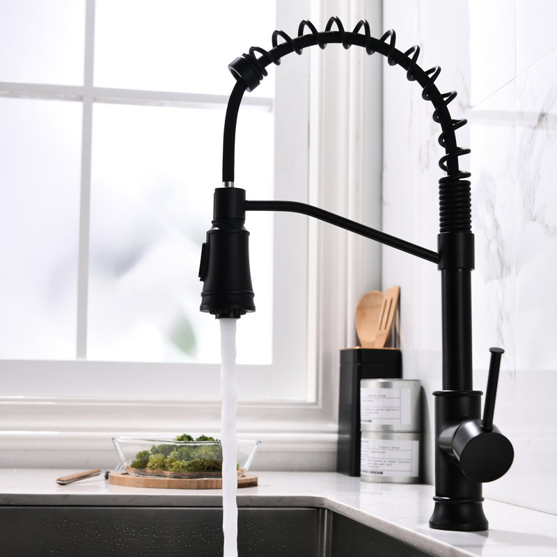 Robinet de cuisine noir rétractable à un trou pour évier