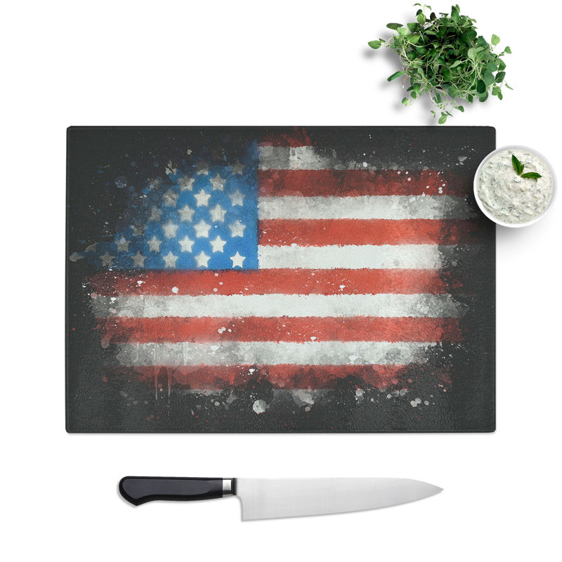 Tempered Glass Painted American Flag Chopping Board, 20 cm x 28.5 cm
