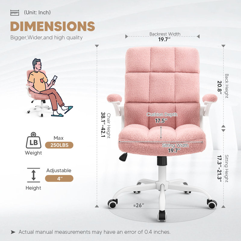 Ergonomic Executive Chair, Pink, White, Teddy Fleece