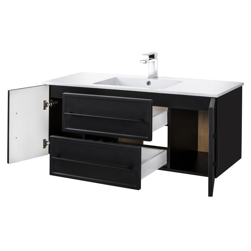 Ensemble de meuble-lavabo mural simple 48 po avec plateau en marbre Milano, Noir