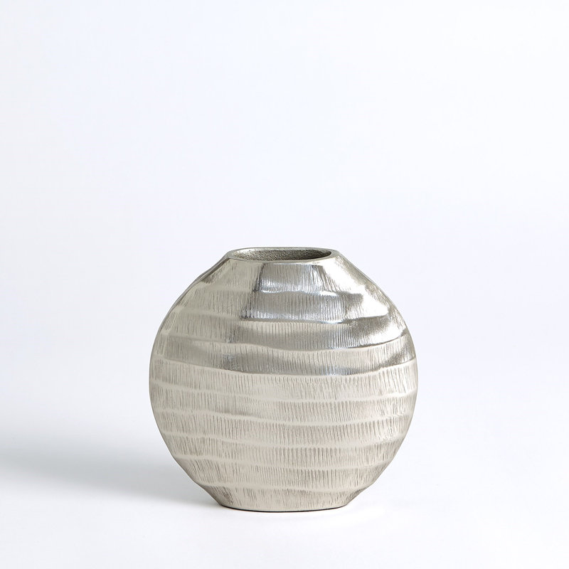 Aluminum Table Vase, Antique Nickel, 7.25" H x 7.75" W x 2.5" D