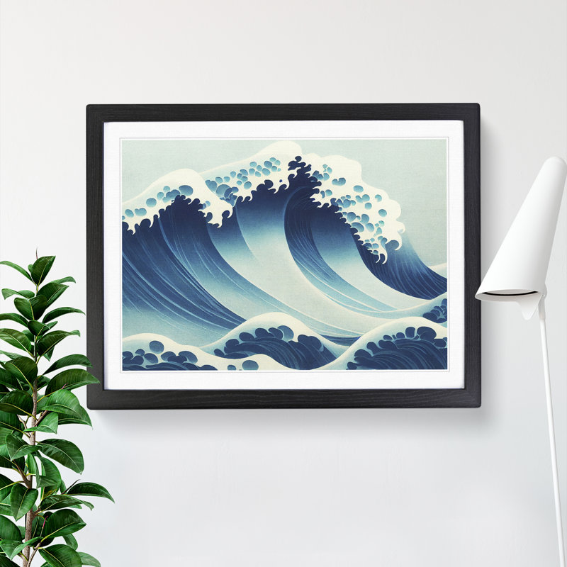 XH1022-1330X Beautiful Japanese Wave - Single Picture Frame Print, 46cm H x 64cm W x 2cm D, Black Framed