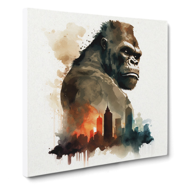 King Kong Watercolour - Print, 35cm H x 35cm W x 3cm D
