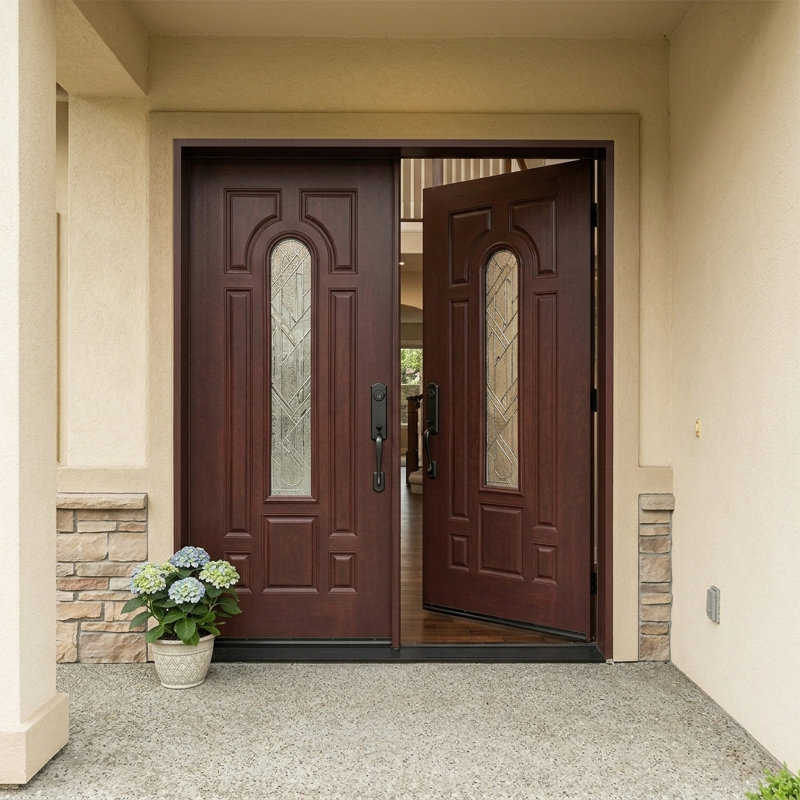 80'' Paneled Fiberglass Front Entry Doors, 80" H x 72" W, Right Hand/Inswing