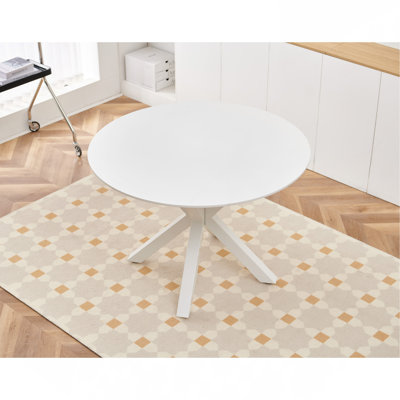 42.1" White Mid-Century Round MDF Top Dining Table | For 4-6 People
