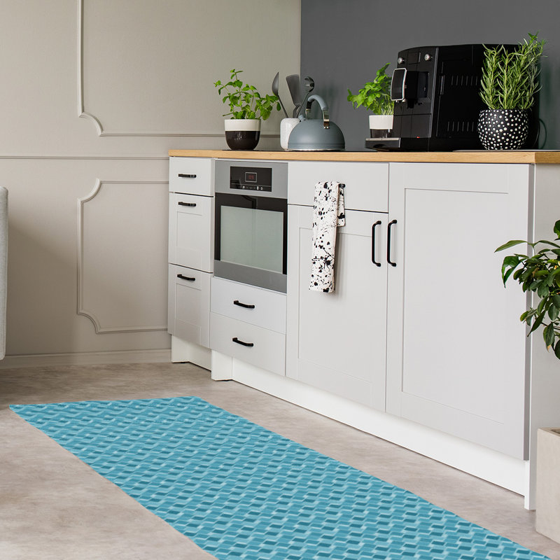 Tapis bleu à carreaux rétro, Tapis de couloir 2 pi 6 po x 8 pi