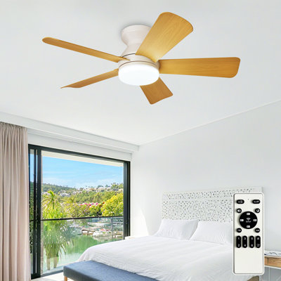 Depuley Modern Low Profile Flush Mount Ceiling Fan with Lights, ABS Blades, 35 Inch, Remote Control & Dimmable LED, Reversible DC Motor, Indoor/Outdoor Use – Natural.