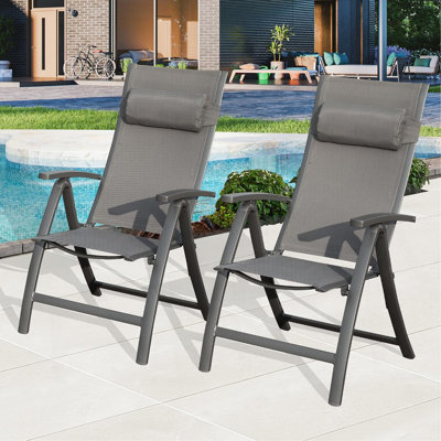 Ensemble de 2 chaises de patio pliantes en tissu textilène