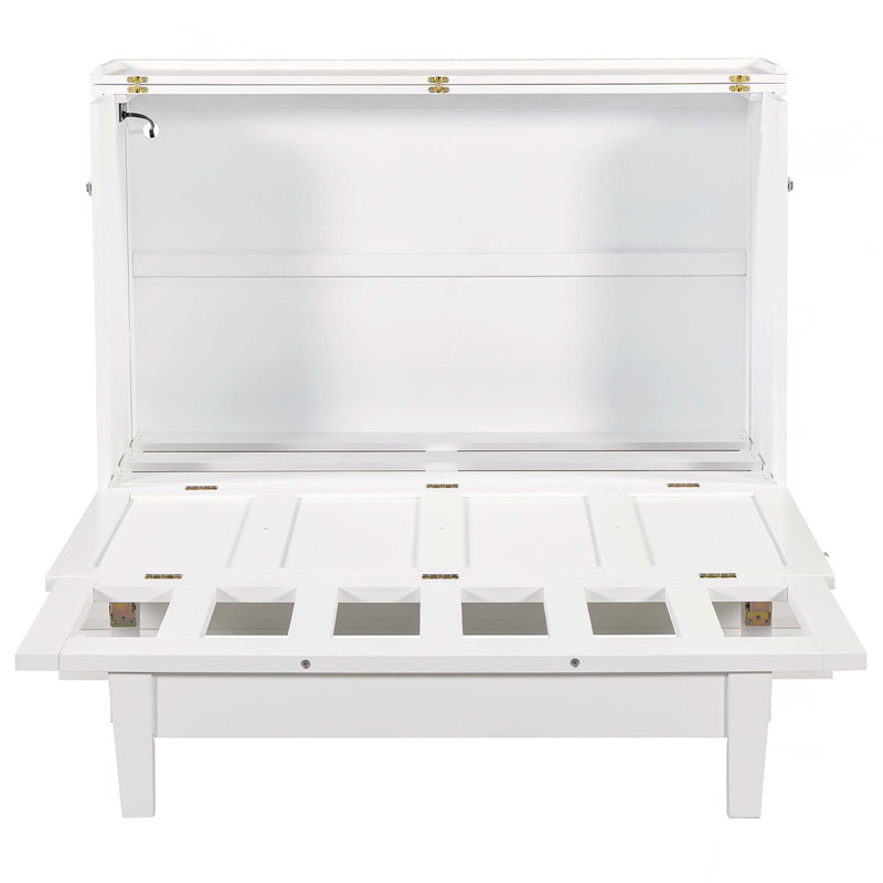 Armoire-lit escamotable Murphy avec station de charge et grand tiroir de rangement, Lit double, Blanc