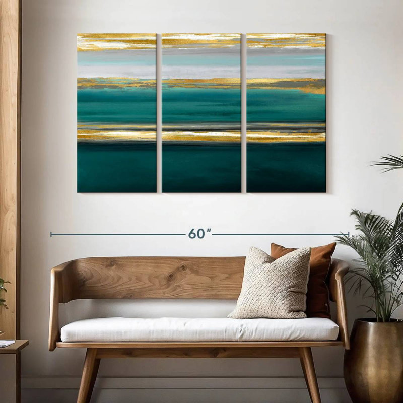 Avery Parallel Lines On Teal, 32" H x 50" W