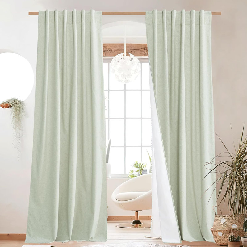 Linen Semi Sheer Privacy Curtains for Bedroom, Rustic Rod Pocket & Back Tab Light Filtering for Living Room, 2 Panels
