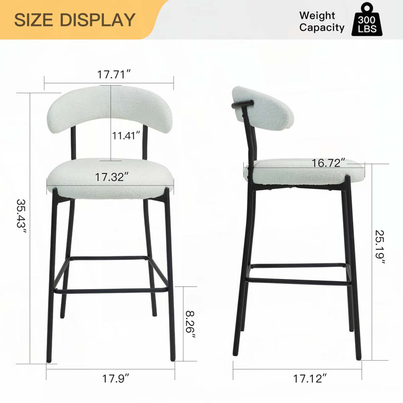 Tabourets de bar rembourrés en tissu Teddy, Blanc