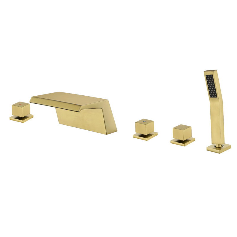 Deck Mount Roman Tub Faucet Set Waterfall High Flow Bathtub Faucets, Brushed Nickel