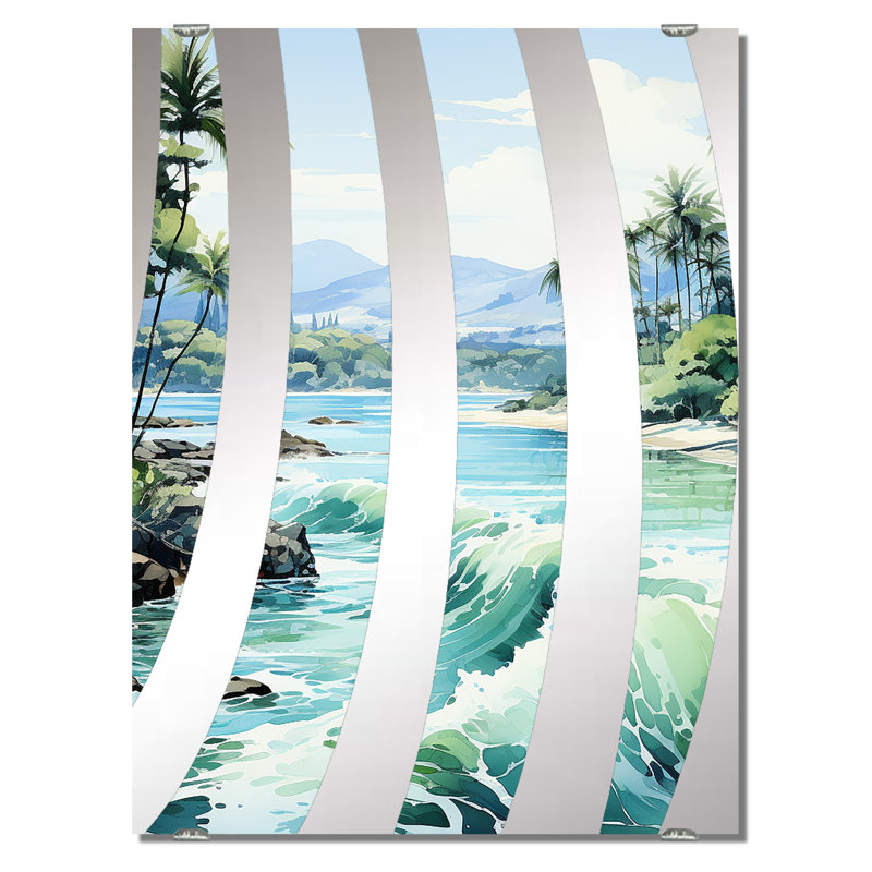 Arman - Grand miroir mural côtier tropical, 32 po x 24 po