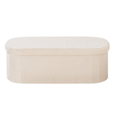 Banc coffre ovale avec rangement, peut supporter jusqu'à 300 kg, pliable, en molleton doux, idéal pour le pied de lit. Coffret de lit pliable et rembourré avec grand espace de rangement. Chambre, entrée beige, conçue pour le salon.