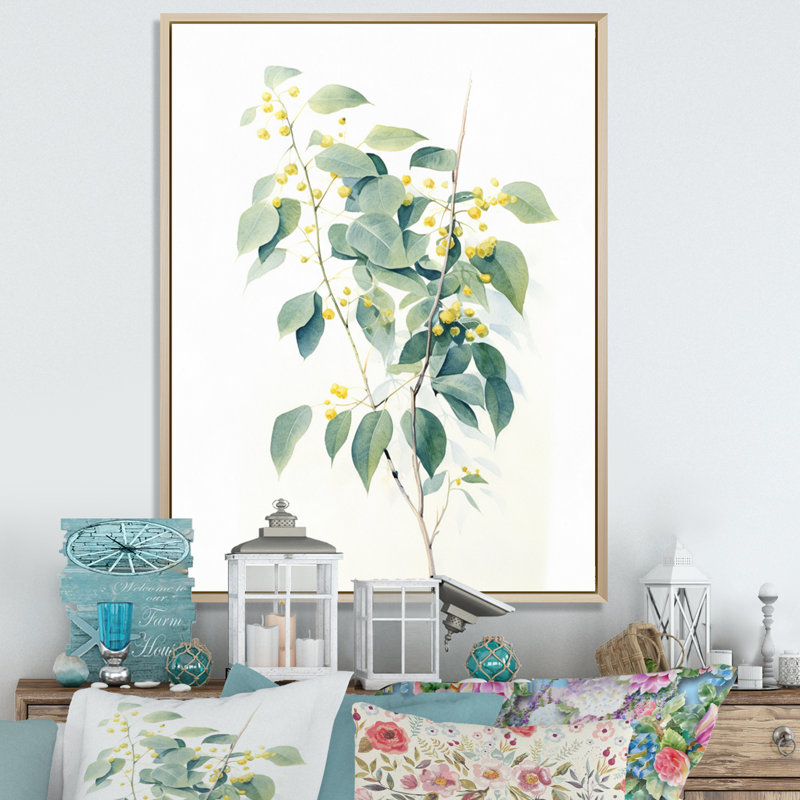 «White Green Minimalisme Eucalyptus Essence» sur toile, Cadre naturel flottant, H 20 po x l 12 po x P 1,5 po